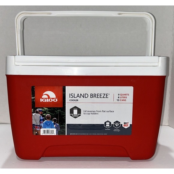Island Breeze Cooler Diablo Red 9 Quart 8 Liters 13 Cans Reverse Cup Holder Lid - Picture 1 of 12